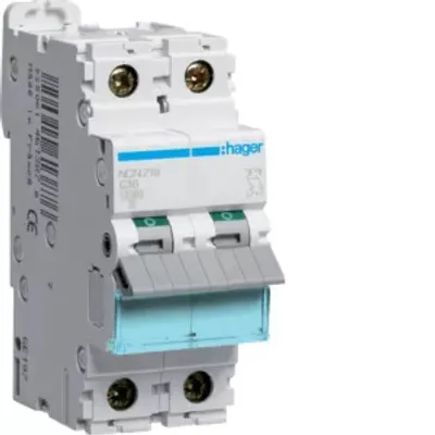 Immagine prodotto di Interruttore Hager LS 2 poli 10kA/15kA C-16A 2M NCN216