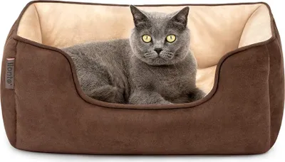 Produktbild von lionto Wendesofa für Katzen, 2-in-1 Katzenbett, weich gepolstert & pflegeleicht, modernes Design, 60x50 cm, braun/beige
