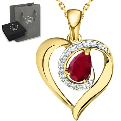 Produktbild von Herzkette ECHTER Rubin Edelstein Frauen Damen Kette Halskette mit Herz Anhänger 925 Silber Gold Geschenk für Ehefrau Weihnachten Weihnachtsgeschenk