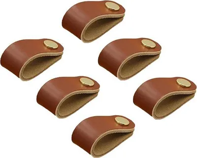 Obrázek produktu pro Sada 6 kožených úchytek – nábytkové knoflíky – kuchyně – příborník – zásuvky – úchytky se šrouby (hnědé)