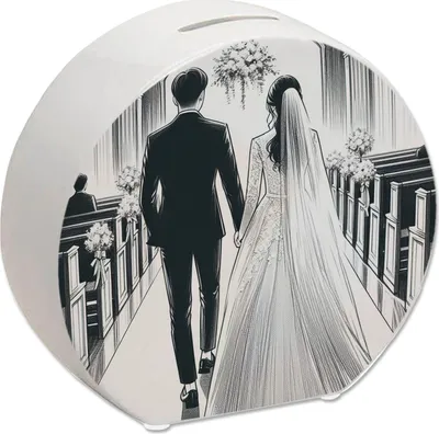 Produktbild von Keramik Spardose für Hochzeit im Brautpaar Design, HxBxT ca. 13x14x5 cm