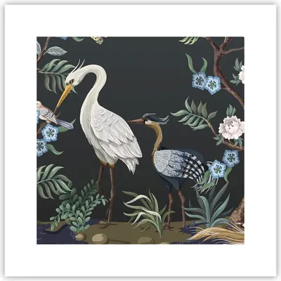 Produktbild von Poster - Poster ohne Rahmen - Asiatisch Reiher Blumen - 30x30 cm - Wand Bild - Wanddeko - Wandbilder - Kunstposter - Wandposter - Bilder - Kunstdruck - Wanddekoration - Wandbild - P2XAC30x30-4699