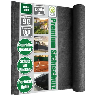 Produktbild von Zaunblende 1,2x30m Sichtschutz 150g/m² Schattiernetz Windschutz Staubschutz Sonnenschutz Gewebe Netz Tennis Netz grün