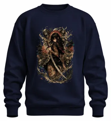 Zdjęcie produktu dla Bluza z kapturem, motyw: samurajka, katana, Japonia, anime, manga, styl Y2K, Yakuza, kolor granatowy, rozmiar M