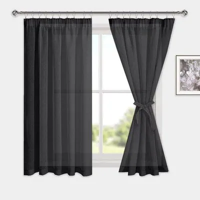 Imagen del producto de Cortinas semitransparentes Unyqoos® (segundo juego), estilo lino, color , 145 x 140 cm, con cinta para confeccionar pliegues, ideales para salones