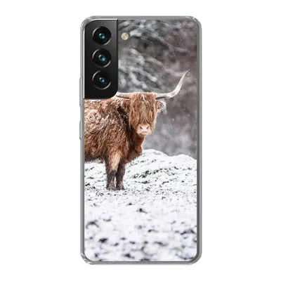 Produktbild von MuchoWow® Handyhülle Schutzhülle Hülle für Samsung Galaxy S22 Plus Schottischer Highlander - Baum - Schnee Silikon Softcase Handy Hülle - Schutzabdeckung