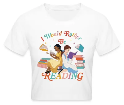 Produktbild von Prinzessin Tiana & Belle I Would Rather Be Reading Crop Top, XS, Weiß