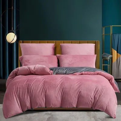 Produktbild von Bettwäsche Set 135x200 cm Rosa Altrosa Grau Fleece Kuschelig Warm Microfaser Wendebettwäsche mit Reißverschluss