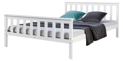 Produktbild von Massivholzbett 140x200 mit Lattenrost und Kopfteil in Weiß