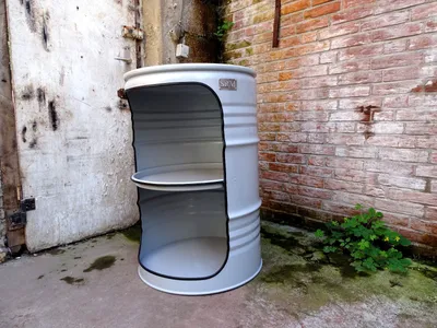 Produktbild von Fassregal Design Regal Ölfass 210L Fass Möbel Grau Fassmöbel mit Beleuchtung