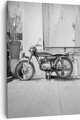 Produktbild von Bild auf Leinwand - Leinwandbild - Einteilig - Alt Motorrad Schwarz und Weiß - 70x100cm - Wand Bild - Wandbilder - Leinwanddruck - Wanddekoration - Leinwand bilder - Wandbild - PA70x100-4487