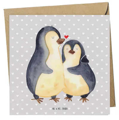 Produktbild von Mr. & Mrs. Panda Glückwunschkarte Pinguine Einschlafen - Grau Pastell - Geschenk, anlasskarte, Klappkarte, Grußkarte, für Frauen, Valentinstag, faltkarte, Liebesbeweis