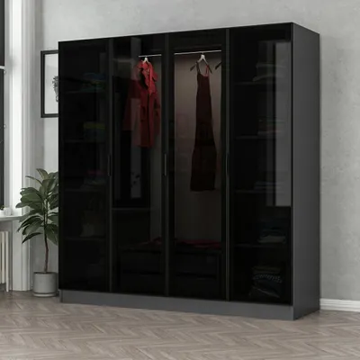 Produktbild von Skye Decor, Kale - 6090, Kleiderschrank, Anthrazit, 100 % MELAMINBESCHICHTETE SPANPLATTEN, 180 x 52 x 210 cm