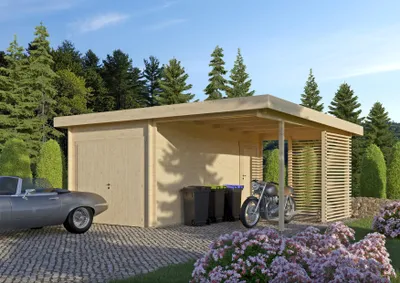 Produktbild von Fjordholz Holzgarage mit Carport Modell Gettorf 44