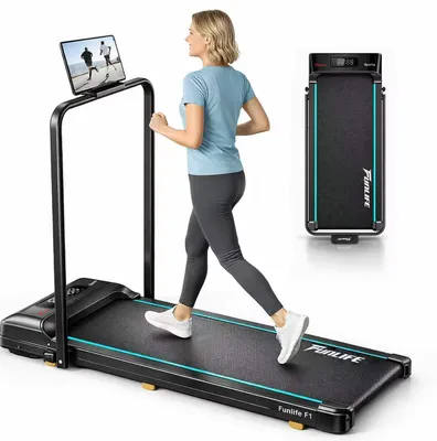 Produktbild von FunLife F1 Laufband klappbar – 3-in-1 Walking Pad (1–8 km/h) mit Haltegriff, kompakt & leise für Zuhause, Büro, Senioren & Reha, blau