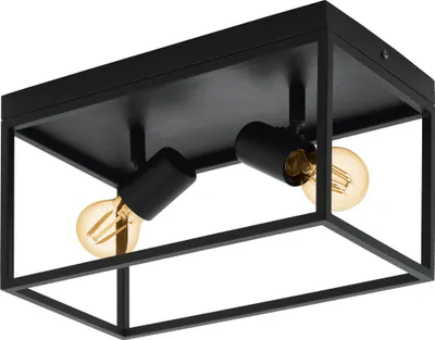 Produktbild von EGLO Deckenlampe Silentina, 2 flammige Deckenleuchte, Industrial aus Stahl, Wohnzimmerlampe in Schwarz, Küchenlampe, Flurlampe Decke mit E27 Fassung