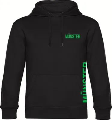 Produktbild von multifanshop Kapuzen Sweatshirt - Münster - Brust & Seite, schwarz, Größe M