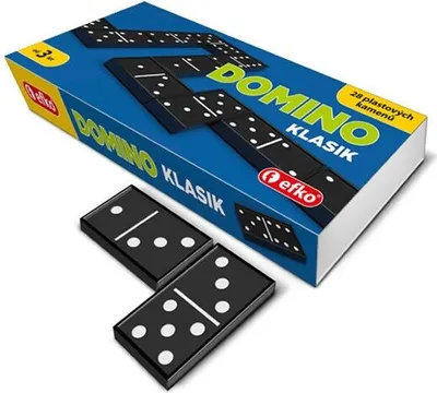 A box of EFKO Domino Classic with two dominoes in the foreground.