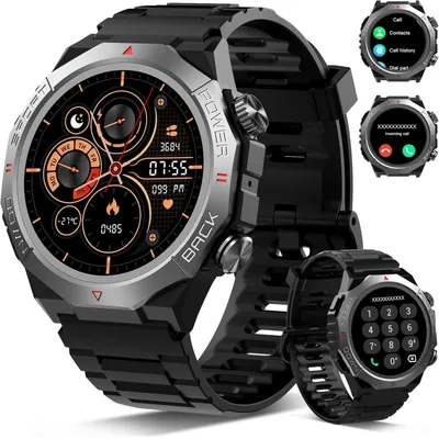 Produktbild von Smartwatch Telefonfunktion Herren Schrittezähler Touchscreen Silikon Herzfrequenzmonitor Schlafmonitor, Fitnessuhr für iOS und Android IP68