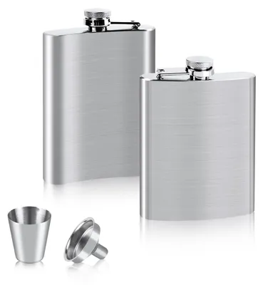 Flachmann 112 ml aus Edelstahl mit Trichter und Weinglas