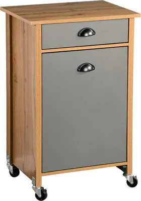 Produktbild von KESPER kuchynský vozík v dekore dubu, sivý - 2 odpadkové koše (každý 15 l) - 50x37x79cm -  - Kuchynská skrinka - so zásuvkou a 4 kolieskami, uzamykateľná - 2552813
