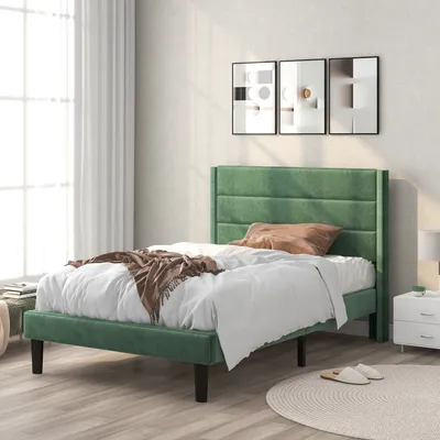 Obrázek produktu pro MODFU Čalouněné jednolůžko 90x200 cm povlečení pro mládež s lamelovým roštem a čelem, tmavě zelená (bez matrace)