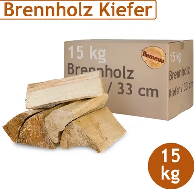 Obrázek produktu pro Borovicové palivové dřevo Palivové dřevo 15 kg Pro kamna a krb Ohnivá mísa Grilovací polena Dřevo 33 cm sušené v peci Flameup
