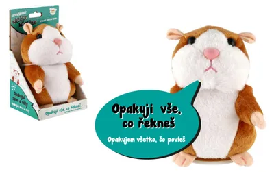 Obrázok produktu pre Škrečok Mireček opakujúce sa vety plyšový 18cm na batérie so zvukom v krabici 12x20x10cm v taške