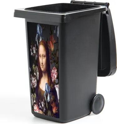 Produktbild von MuchoWow® Mülltonnenaufkleber Mona Lisa - Da Vinci - Blumen 44x98 cm - Containeraufkleber - Aufkleber - Mülltonnen-Aufkleber