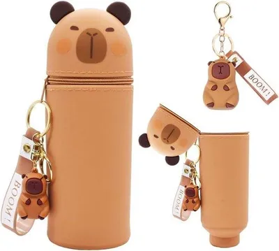 Productafbeelding van 2-in-1 Siliconen Pennenhouder en Etui met Capybara Design, Intrekbaar