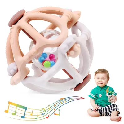 Produktbild von Beißspielzeug Baby ab 6 Monate,Sensorik Rassel Greifball Babyspielzeug aus Silikon,Baby Rassel Silikon Beißring Spielzeuge,Lernspielzeug für Neugebore