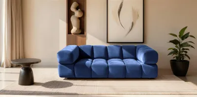 Productafbeelding van Bank Designersofa BLANCHE, 3-zits, bekleed met stof Bluvel, kleur blauw