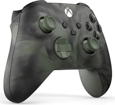 A close-up studio shot of an Xbox Wireless Controller with a unique vapor-like camouflage pattern.