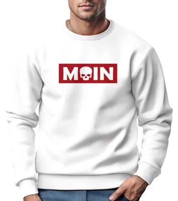 Produktbild von Sweatshirt Herren Moin Skull Totenkopf Aufdruck Nordisch Print Parodie Rundhals-Pullover Fashion Streetwear Neverless® weiß 4XL