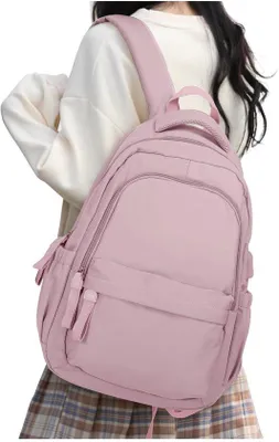 Immagine prodotto di Zaino scolastico da ragazza con porta USB, per laptop da 14 pollici, impermeabile, grigio/rosa