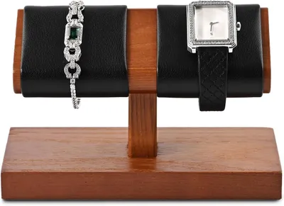 Image de Support en bois noir à deux niveaux, idéal pour les montres et les bijoux