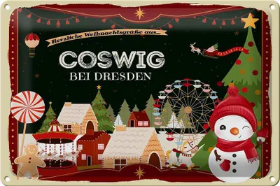 Produktbild von Blechschild Weihnachten Grüße aus COSWIG bei DRESDEN 30x20cm