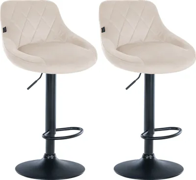 Produktbild von CLP 2er Set Barhocker Lazio Samt höhenverstellbar und 360 Grad drehbar creme Gestell Farbe schwarz