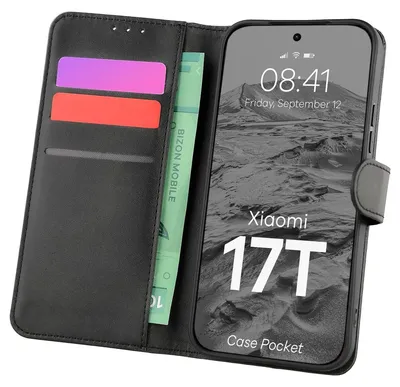 Produktbild von Handyhülle mit Klappe für Xiaomi 17T, Bizon Case Pocket, Schwarz