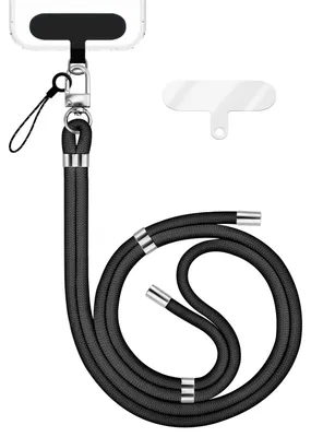 Produktbild von HoldMe Edition - Lanyard mit Karabiner Silber & 2 Pads - Universal Handykette Nylon Umhänge Band -  Schwarz