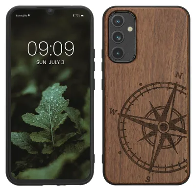 Produktbild von kwmobile Handyhülle für Samsung Galaxy A34 5G Hülle Holz - Case mit TPU Bumper - Stoßfestes Hardcase - Schutzhülle Cover in Dunkelbraun