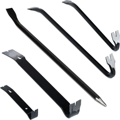 Produktbild von Relaxdays Brecheisen Set 5-teilig, Brechstange sechskant, Nageleisen groß, Kuhfuß lang, Montierhebel, aus Stahl, schwarz