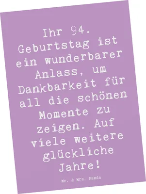 Produktbild von Mr. & Mrs. Panda Ansichtskarte Spruch 94. Geburtstag - Lavendeltraum - Geschenk, Feiern, Grußkarte, Fotokarte, Postkarte, Weisheit ehren, Geburtstagsgeschenk, Postkarten