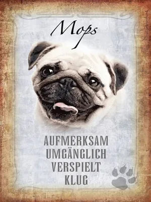Produktbild von vianmo Holzschild 40x30 cm Mops Hund