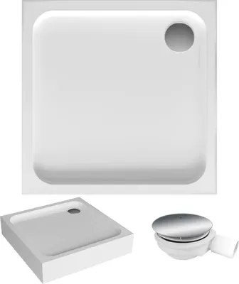 Zdjęcie produktu dla Brodzik Akrylowy Kwadratowy 80x80 cm Polimat z Syfonem Gratis, Kompaktowy Design, Biały, Wysokość 14 cm