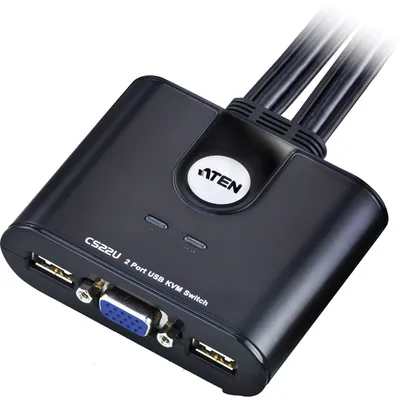 Obrázek produktu pro ATEN Mini KVM přepínač (USB Klávesnice a Myš, VGA) 2:1 USB, integrované kabely (CS22U) (14.01.6305)