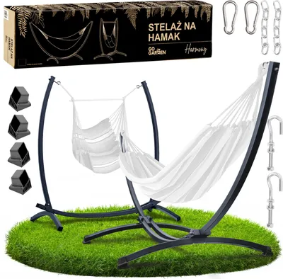 Zdjęcie produktu dla Stojak hamakowy Zolta - stojak 2w1 - uchwyt na hamak lub fotel wiszący - 350cm / 127cm - grafitowy