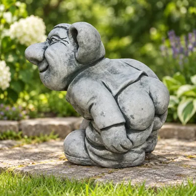 Produktbild von Steinguss Deko Gartenfigur Troll mit heruntergelassener Hose