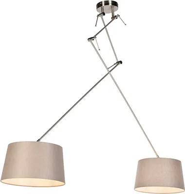 Produktbild von QAZQA - Landhaus I Vintage I Rustikal Hängelampe I Pendellampe I Pendelleuchte mit Leinenschirmen taupe 35 cm - Blitz II Stahl I Silber I nickel mattI 2-flammig I Wohnzimmer I Schlafzimmer - Leinen Zy