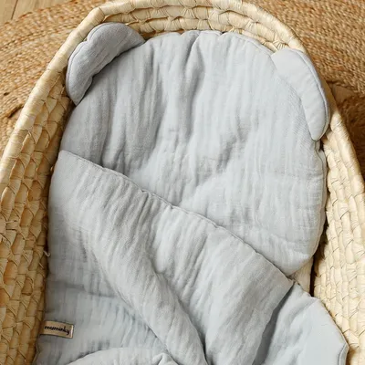 Image de Muminky | Ensemble de literie pour bébé - 100 x 130 cm - Mousseline de coton - Gris - Antiallergique - Fabriqué à la main en Pologne